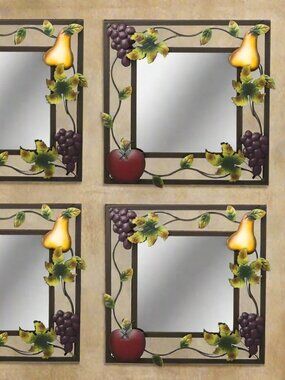 Sonoma Villa Mirror - Set of 4 NEW 12"x12" sq Celebrating Home Fruit Metal frame